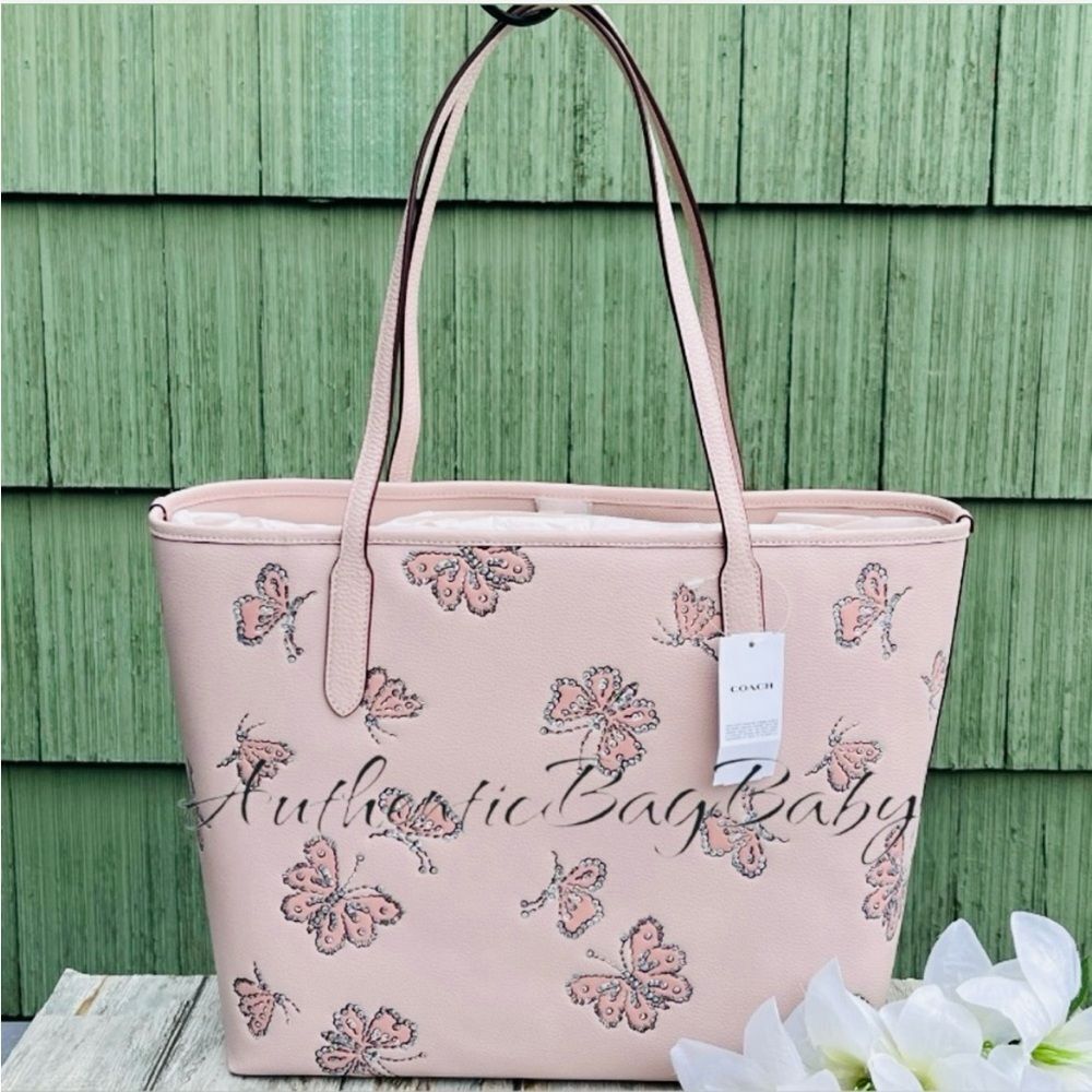 Authentic Coach City Tote Bag With Butterfly Print Leather Purse - Picture 3 of 7